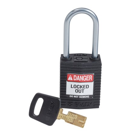 BRADY Compact SafeKey Key Retaining Nylon Padlock 1.5 in Aluminum Shackle KD Black 1PK CPT-BLK-38AL-KD